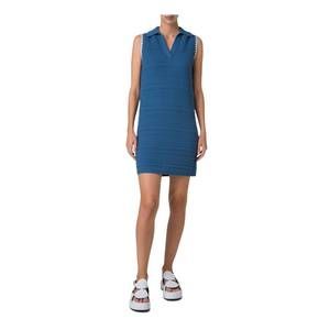 NEW AKRIS PUNTO collared knit dress in blue